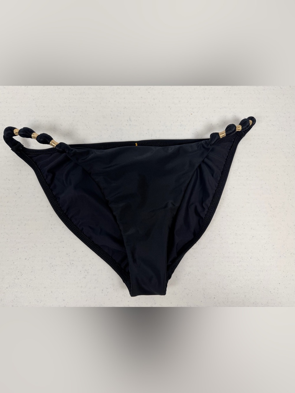 ViX Paula Hermanny Black Bikini Bottoms Gold Beaded Side Detail Size L